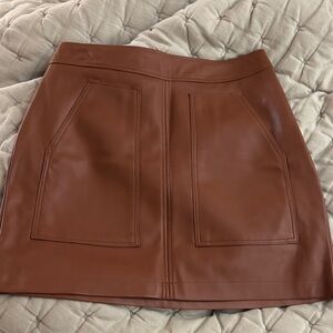 LOFT Brown Faux Leather A-Line Skirt